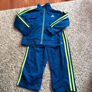 Adidas track suit boys 3t blue and neon yellow
